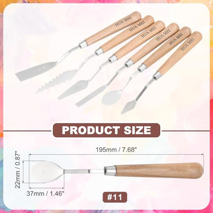 MECCANIXITY HM#11 Palette Knives 22mm Width Stainless Steel Spatula Painting Pallet Knife with Wood Handle for Oil Painting Acrylic Canvas Mixing Spreading - style: HM#11 + 22mm