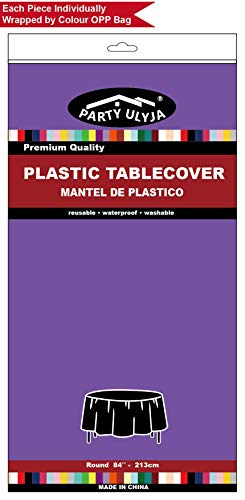 PARTY ULYJA Purple Plastic Tablecloths 2 Pack Disposable Table Covers 84 Inch Circle Bridal Shower PEVA Violet Table Cloths for BBQ Picnic Birthday Wedding Banquet Parties 6 ft Round Table Use - color: C02 Purple