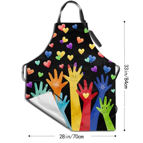 Funny Apron Polyester Grooming Aprons with Pocket for Cooking Kitchen Grilling Adults - color: Colorful Hands Black
