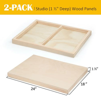 2 Pack 18x24'' Unfinished Gallery Birch Wood Canvas Panels | 1 1/2" Deep Art Cradle Boards for Painting, Pouring, Burning, Epoxy Resin, Laser Engraving Cutting - size: 18*24 2 Pack