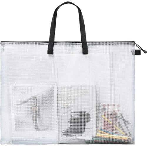 Outus 1 Pcs 19 x 25 Inches Art Portfolio Case Posters Transparent Storage Bag Portfolio Folder with Black Handle and Zipper Folder Organizer for Painting Bulletin Boards End of The Year Gifts - color: Black, size: 19 x 25 Inch