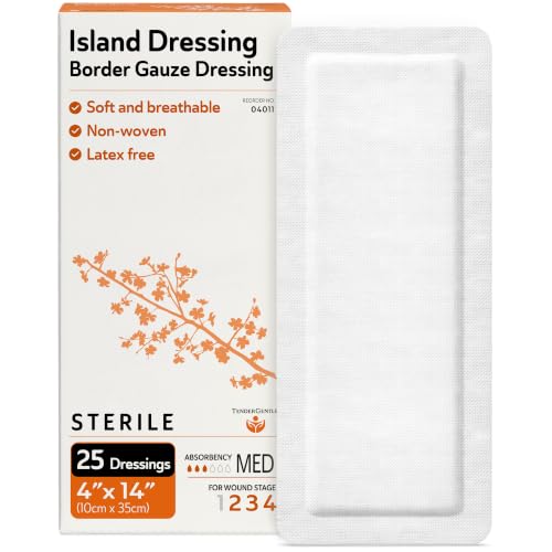 Bordered Gauze Island Dressing 4x14-25 Adhesive Island Dressings for Wound Protection - Good for Hospitals, Medical Facilities, First Aid Kits, and More - style: 4x14