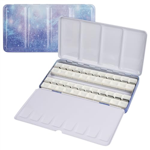Framendino, Galaxy Metal Watercolor Palette with Fold Out Large Tray with 52 Empty Half Pans for Paint - color: Galaxy