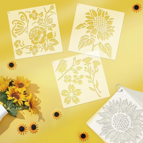 18 PCS Flower Painting Stencils Reusable Stencils for Painting on Wood Rocks Canvas Fabric Glass Pottery 6.5x6.5 Inch - style: 18PCS Flower