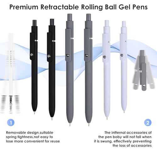 Gel Pens, 6pcs 0.5mm Black Ink Fine Point Pens, Cute Office School Supplies | Quick Dry Smooth Writing Pens For Journaling Note Taking, Anniversary Birthday Gifts for Men Women, Nurse Aesthetic Pen - color: Multicolor & 6 Black Gray White