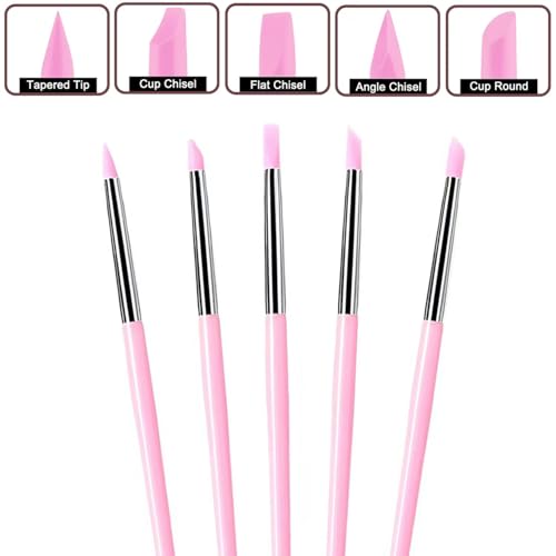 5Pcs Silicone Sculpting Tools for Polymer Clay, Nail Art & Craft DIY | Silicone Shaping Brushes for Clay Modeling, Ceramic, Fondant, Nail Art Design, Detailing and DIY Projects - color: Pink