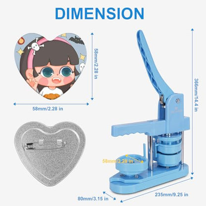 Heart-Shaped Button Maker Machine 100 Button Supplies58mm | 50 Button Supplies&50 Fridge Magnet Maker Supplies,58mm,DIY Personalized Pinback Buttons Children Gift - color: Heart