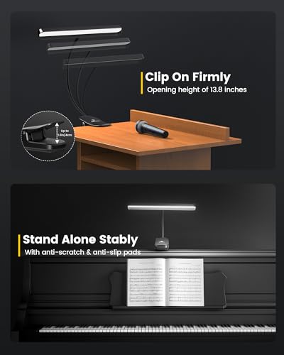 Glocusent 81 LED Music Stand Light, 3 Color & 5 Brightness Piano Lamp | Rechargeable & 150Hrs Runtime, 3 Colors & 5 Brightness Piano light with Shield, Professional Clip On Light for Piano Players - color: Black-Wider Light Bar