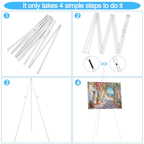 3 Pack White Easel Stand for Wedding Sign, Poster, 63" Portable Metal Painting Easels Stand Adjustable Folding Easel for Art Crafts Show,Arts,Birthday - style: White
