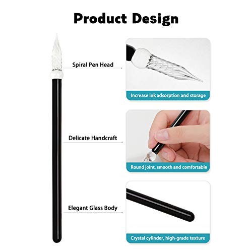 ESSSHOP Glass Dip Pen with Invisible Ink Set - UV Flashlight and Cat Pen Holder Elegant Handmade Crystal Smooth Cylindrical Calligraphy Signature Pen for Present Art Writing Drawing Gift