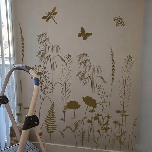 Large Flower Stencils for Painting Walls Floral Stencils for Wood Fence | Reusable Wildflower Stencil for Painting on Canvas Fabrics Furniture - style: Wildflower
