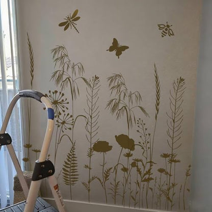 Large Flower Stencils for Painting Walls Floral Stencils for Wood Fence | Reusable Wildflower Stencil for Painting on Canvas Fabrics Furniture - style: Wildflower
