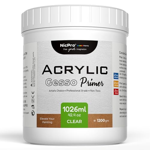 Nicpro Large Clear Gesso Primer for Acrylic Painting(42.4Oz / 1254ML) | Surface Prep Medium for Acrylic Paint, Oil Paint, Pencil & Pastel, Mixable Clear Gesso Primer for Canvas,Wood,Paper,Plastic - color: Clear, size: 42.4 Fl Oz (Pack of 1)