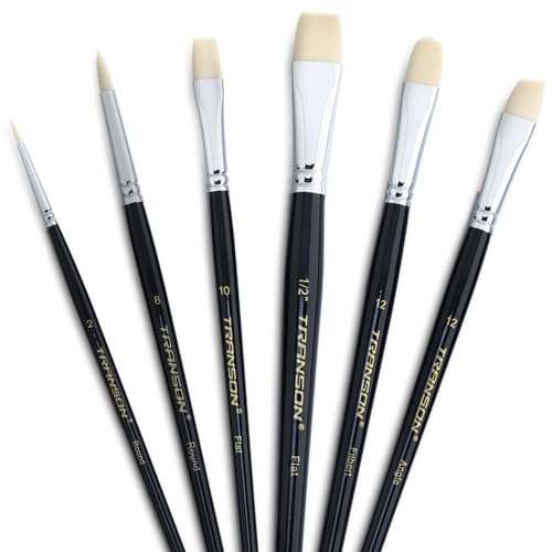 Transon Paint Brush Set 6pcs Art Painting Flexible Bristle for Acrylic Watercolor Gouache Oil Leather Canvas and Face Painting - size: size 2