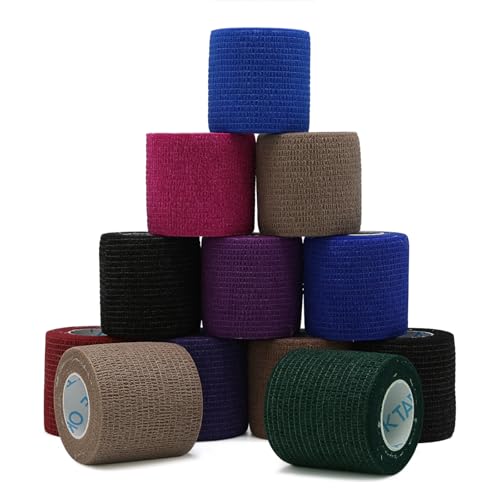 OK TAPE 12 Rolls Self Adhesive Bandage Wrap, Cohesive Elastic Athletic Tape - color: Midnight, size: 2 Inch