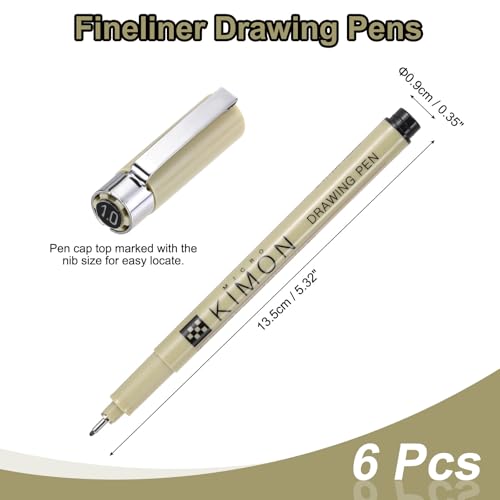 PATIKIL Fineliner Pens, 1mm Fine Points Drawing Pen Waterproof Inking Markers Liner Artist Watercolor Supplies Drawing Kit for Adult Sketching Journaling, Pack of 6 - style: 1mm Fine Points