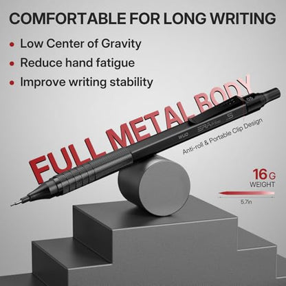 WUO Mechanical Pencil Set, 5 Pack Drafting Pencils 0.5/0.7/0.9/2.0/2.0mm | Mechanical drawing pencils, 432 lead refills, erasers/sharpeners for drafting, technical drawing, sketching, writing & art - color: Black, size: 0.5/0.7/0.9/2.0