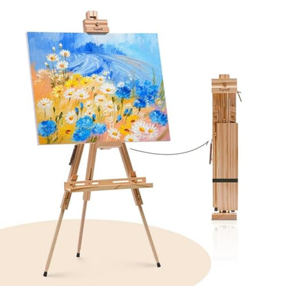 Foldable Easel for Painting: Adjustable Solid Pine Wood Portable Easel for Adults - Drawing Easel Stand with Carrying Bag & Features a Spacious Removable Tray Holds Canvas up to 25"