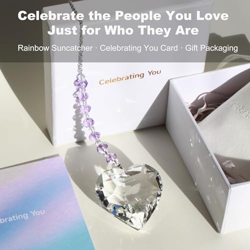 Celebrating You Rainbow Maker, Birthday Gifts for Women, Friendship Gifts | Matching Gift Card, Gift Box & Bag | Crystal Heart Suncatcher | Brighten Every Day with Rainbows | Sweet Lavender - color: Sweet Lavender