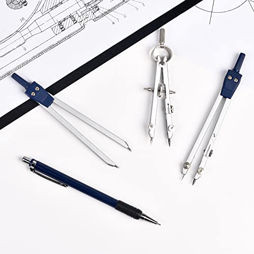 Unjoo 9Pcs Precision Geometry Set Metal Compass,Geometry Tool Set (Blue) | Shatterproof Storage Box, Circle Drafting Tool and Architecture, Drafting Kits for Engineers Students - color: Blue