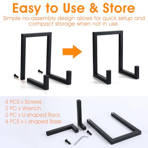2 Pack Large Plate Stands for Display – 8 Inch Black Metal Easel Stands for Picture Frames, Books, Platters, Photos & Artwork – Industrial-Style Tabletop Display Holder (Iron, 6” x 5.7” x 8”)