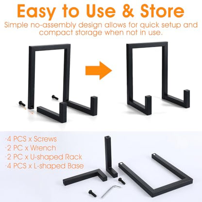2 Pack Large Plate Stands for Display – 8 Inch Black Metal Easel Stands for Picture Frames, Books, Platters, Photos & Artwork – Industrial-Style Tabletop Display Holder (Iron, 6” x 5.7” x 8”)