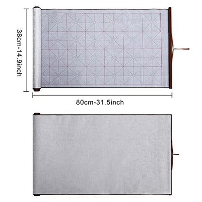 MEGREZ Reusable Water Writing Calligraphy Cloth Set No Ink Practice Kit | 32 grids, 4pcs set, brush pen & water dish, copy template, multi color options, mess-free, calligraphy practice - color: Silver