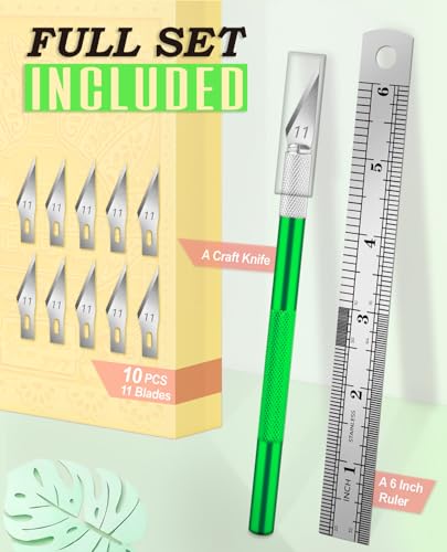 DIYSELF Craft Knife with 10 Extra #11 Blades, Precision Hobby Knife Set with Steel Ruler, Exacto Knife for Crafting, Polymer Clay, Pottery, Paper, Vinyl, Stencil & Model Making (Green) | Exacto Knife for Crafting, Hobby Knife Set for Polymer Clay, Pottery