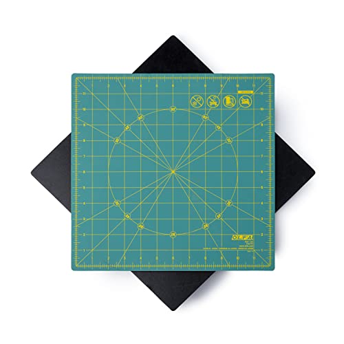 OLFA 12x12" 360-Degree Rotating Cutting Mat (RM-12S) - Self-Healing, Green - size: 12"L x 12"W