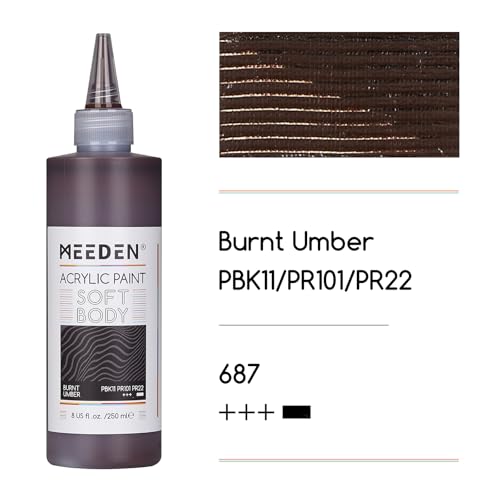 MEEDEN Burnt Umber Acrylic Paint: Matte Finish 250ml/8.45oz Soft Body | Bulk Acrylic Colors in Matte Finish - Fluid Flow Art Paints for Artists Canvas Painting - color: Burnt Umber