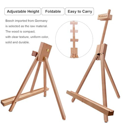 Miratuso Painting Easel, A-Frame Wooden Tabletop Easel Display Stand | Adjustable, Holding Canvas Up to 22" High, Foldable, Portable Multiple Use Photo and Sign Holder, Gift for Artist Beginner - style: Single