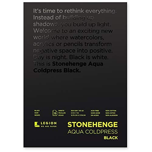 Stonehenge Aqua Black Medium Weight Pad, 140lb, Coldpress, 5 x 7 Inches, 15 Sheets for Wet and Dry Media - size: 5 x 7