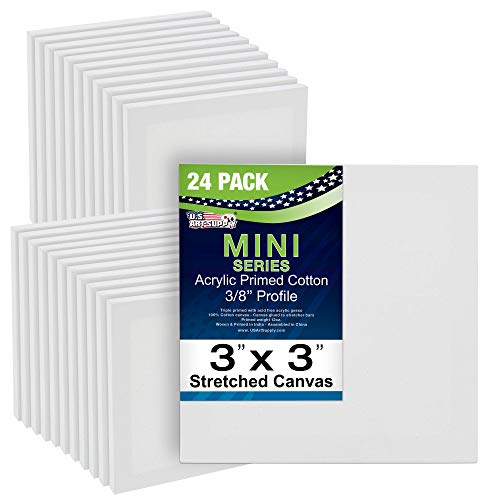 U.S. Art Supply 3x3 Mini Canvases for Painting, 24 Pack Bulk | Small Stretched Artist Canvas Professional Primed - Ideal for Arts & Crafts - size: 3" x 3" - Pack of 24