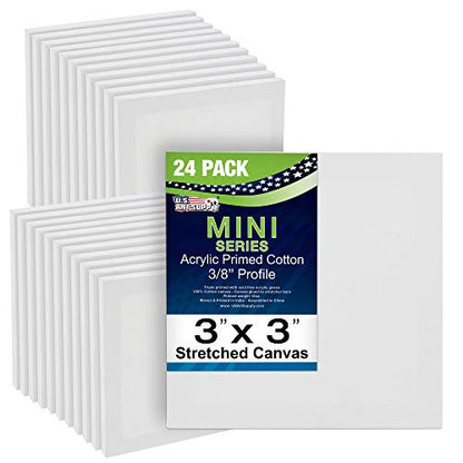 U.S. Art Supply 3x3 Mini Canvases for Painting, 24 Pack Bulk | Small Stretched Artist Canvas Professional Primed - Ideal for Arts & Crafts - size: 3" x 3" - Pack of 24