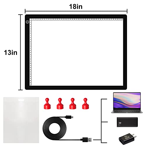 A3 LED Light Board, A3 Tracing Light Box, Magnetic Light Pad, Light Table for Tracing, LED Copy Board, Sketch Pad with Dimmable Brightness, Magnetic and Storage Bag. - style: A3
