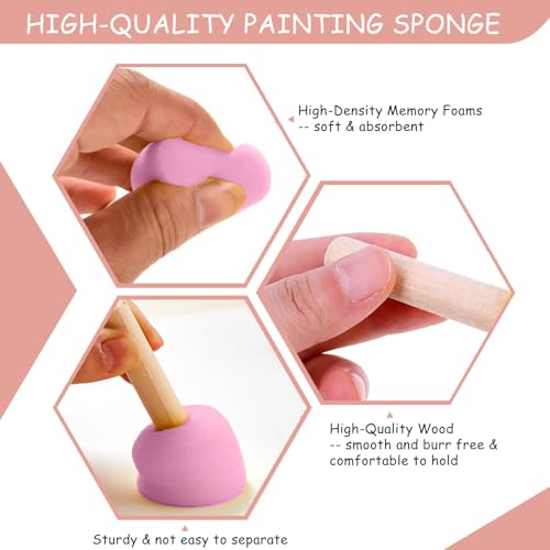 60 Pcs Pink Round Paint Sponges Set, 5 Sizes Sponge Brushes for Painting, Sponge Paint Brushes for Acrylic Painting, Wooden Handle Craft Sponges for DIY, Crafts and Kids Arts - style: 60 Pcs Pink