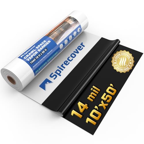 Crawl Space Vapor Barrier, 14 Mil 10x50' Black/White Panda Film | Heavy Duty Plastic Sheeting & Drop Cloth Covering for Crawlspace Encapsulation – Suitable for Commercial and Residential Use - size: 14mil 10’X50‘