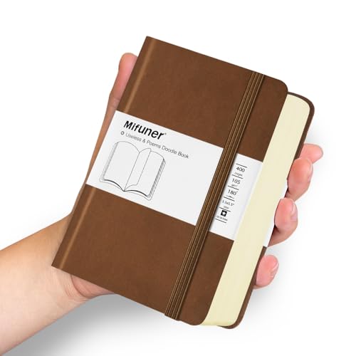 Mifuner Small Rectangle 3.5x5.5 200 Sheets 105gsm Mini Notebooks Blank Pages Sketchbooks Pocket Paint Writing Diary Memo PU Leather Cover Brown - color: 105gsm-PU Cover-Brown
