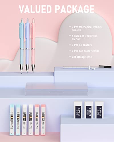 Nicpro 3PCS Pastel Mechanical Pencil Set, 0.5 Mechanical Pencils - style: 3 Pack (0.5mm)