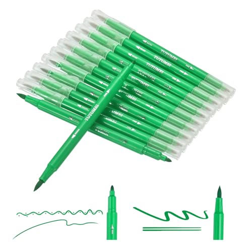 PATIKIL 12 Pack Dual Markers Brush Pens, Fruit Green Double Tip Colored Pen Coloring Marker Set Supplies for Adults Coloring Books Note Taking Writing Calligraphy Drawing Sketching - color: Fruit Green