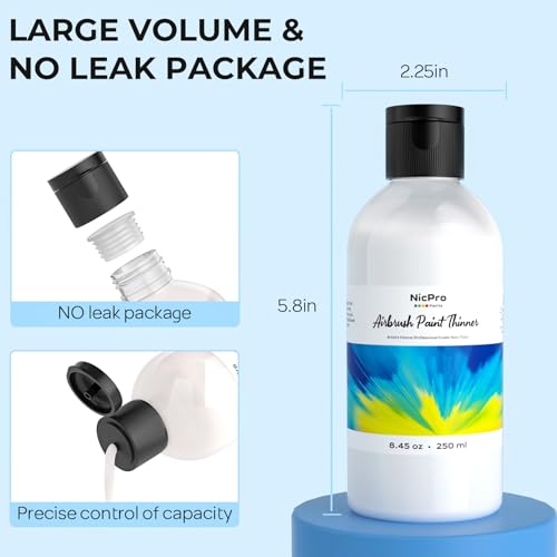 Nicpro Professional Airbrush Thinner, 8.45 oz Bottle Airbrush Paint Thinner | for Acrylic Paints, Water-Based Air Brush Fluid Medium, Improves Acrylic Paint Flow for Model Wood Canvas Metal Plastic - size: 8.45 Fl Oz (Pack of 1)