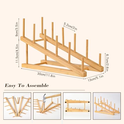 Plate Stands For Display, Wooden Plate Rack Dish Stand Holder | 5-Tier Display Stand for Book, Art Print, Puzzle, Cutting Board, Pot Lid Rack and Kitchen Cabinet Organizer (1 Pack) - size: L-1 Pack