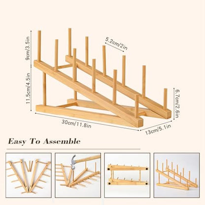 Plate Stands For Display, Wooden Plate Rack Dish Stand Holder | 5-Tier Display Stand for Book, Art Print, Puzzle, Cutting Board, Pot Lid Rack and Kitchen Cabinet Organizer (1 Pack) - size: L-1 Pack