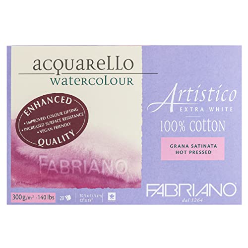 Fabriano Artistico Extra White Watercolor Block, 140 lb./300 GSM, Hot Press, 20 Sheets, 12" x 18" - size: 12x18
