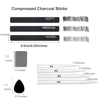 46 PCS Blending Stumps and Tortillions with Charcoal Stick | Sandpaper Pencil Sharpener Pointer, Compressed Charcoal Sticks, For Student Artist Sketch Drawing Shading - size: 46 Pcs Set