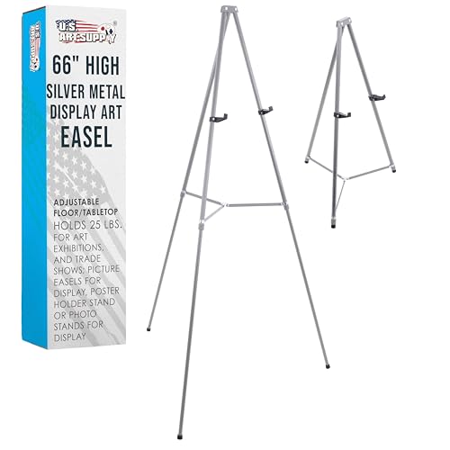 U.S. Art Supply 66" High Gallery Silver Metal Display Easel, Large