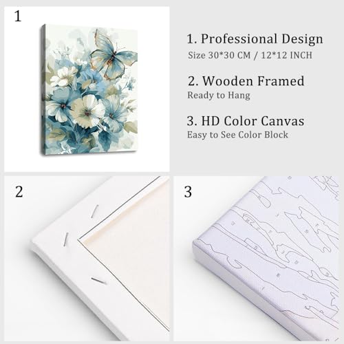 Natuyalo Framed Paint by Numbers Kit for Adults - Butterfly DIY Adult Paint by Number Kits Animals Acrylic Canvas Painting for Adults Beginners Art Crafts with Frame, 12x16 Inch - color: Color-01
