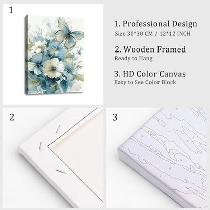 Natuyalo Framed Paint by Numbers Kit for Adults - Butterfly DIY Adult Paint by Number Kits Animals Acrylic Canvas Painting for Adults Beginners Art Crafts with Frame, 12x16 Inch - color: Color-01