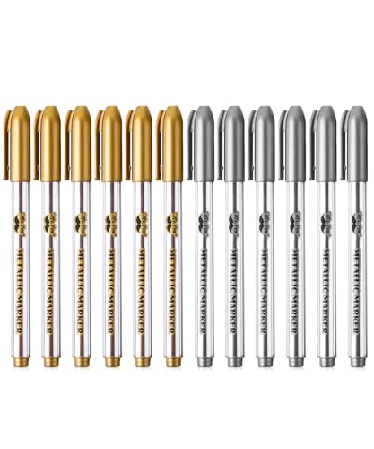 Mr. Pen- Metallic Paint Markers, 12 Pack, Silver Paint Marker, Gold Ink Pen | Silver Markers Permanent Metallic, Gold Metallic Marker - color: Silver and Gold, size: 12 Pack