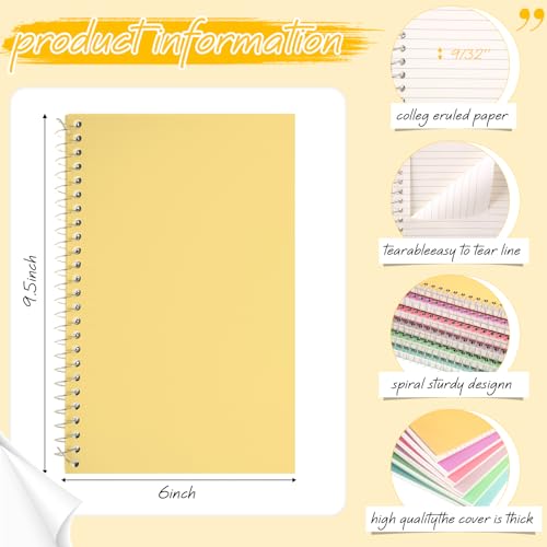 Teling 6 Pcs 2 Subject Notebook Small Spiral Notebook College Ruled 9-1/2 x 6 Inch Spiral Journal 100 Sheets Assorted Colors Easy Tear Line for Office Operation Christmas Items Bulk (Sweet Color) - color: Sweet Color